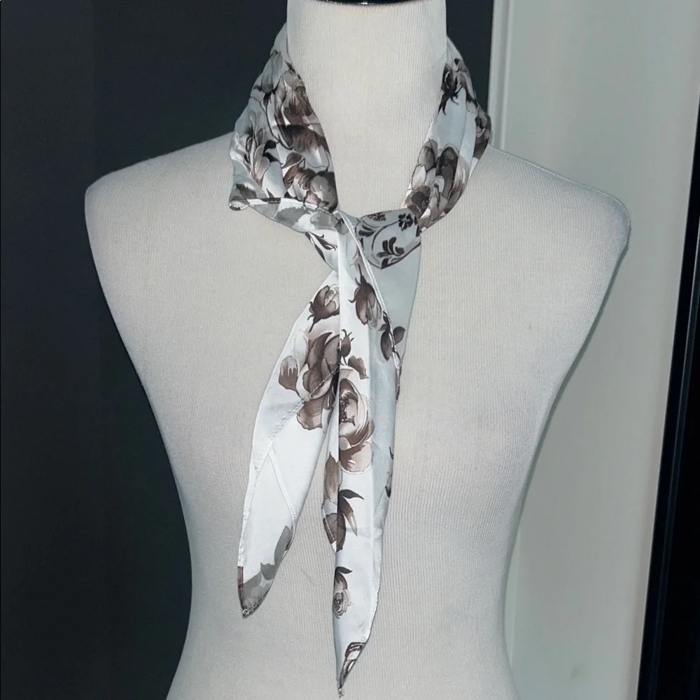 Scarf-- white brown cowboy boots roses square neck purse hair accessory - Picture 2 of 9
